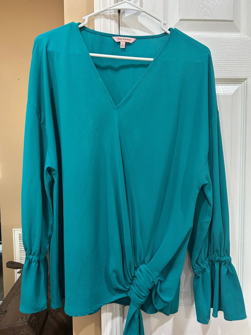 Juicy Couture Teal V-Neck Tie-Front Tunic